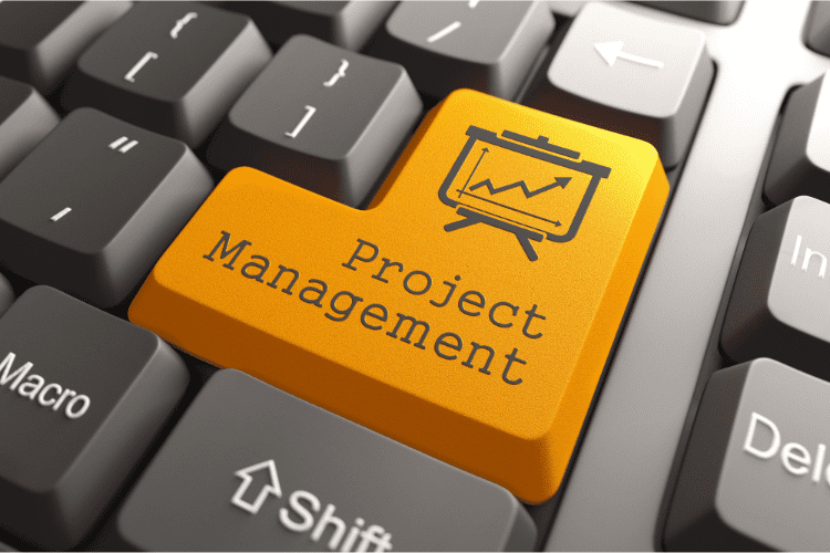 computer button with the words "project management" written on it.
