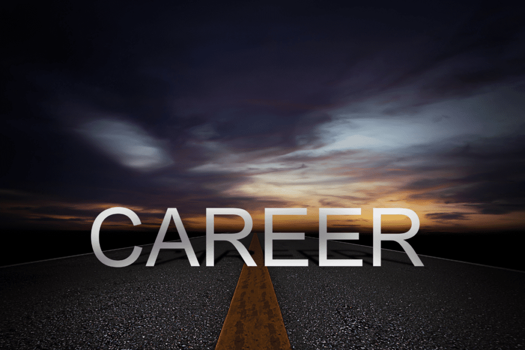 background image of a road, at dusk, with the words career written on it