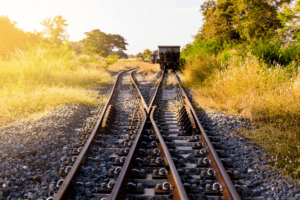 Image of a train approaching adloining tracks