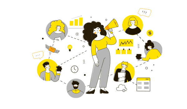 graphic icon of colleagues communicating