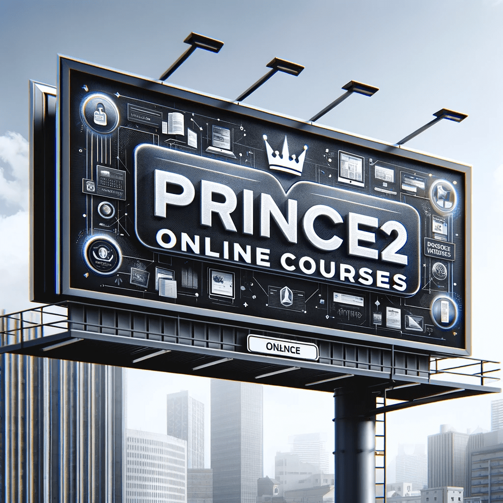 image of billboard with the letters: PRINCE2 online courses written across