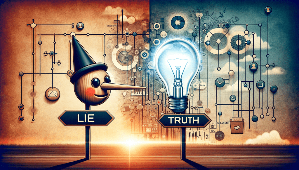 image with the words "LIE" nad "TRUTH" written, with a SCI-FI background. 