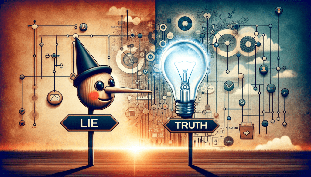image with the words "LIE" nad "TRUTH" written, with a SCI-FI background.