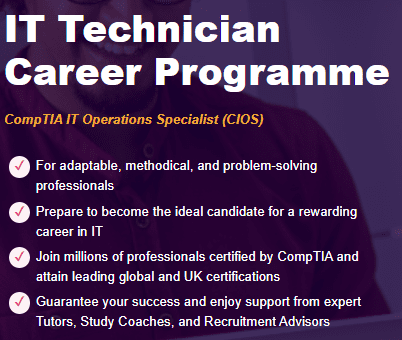 screenshot of IT technician career programme offered by ITonlinelearning