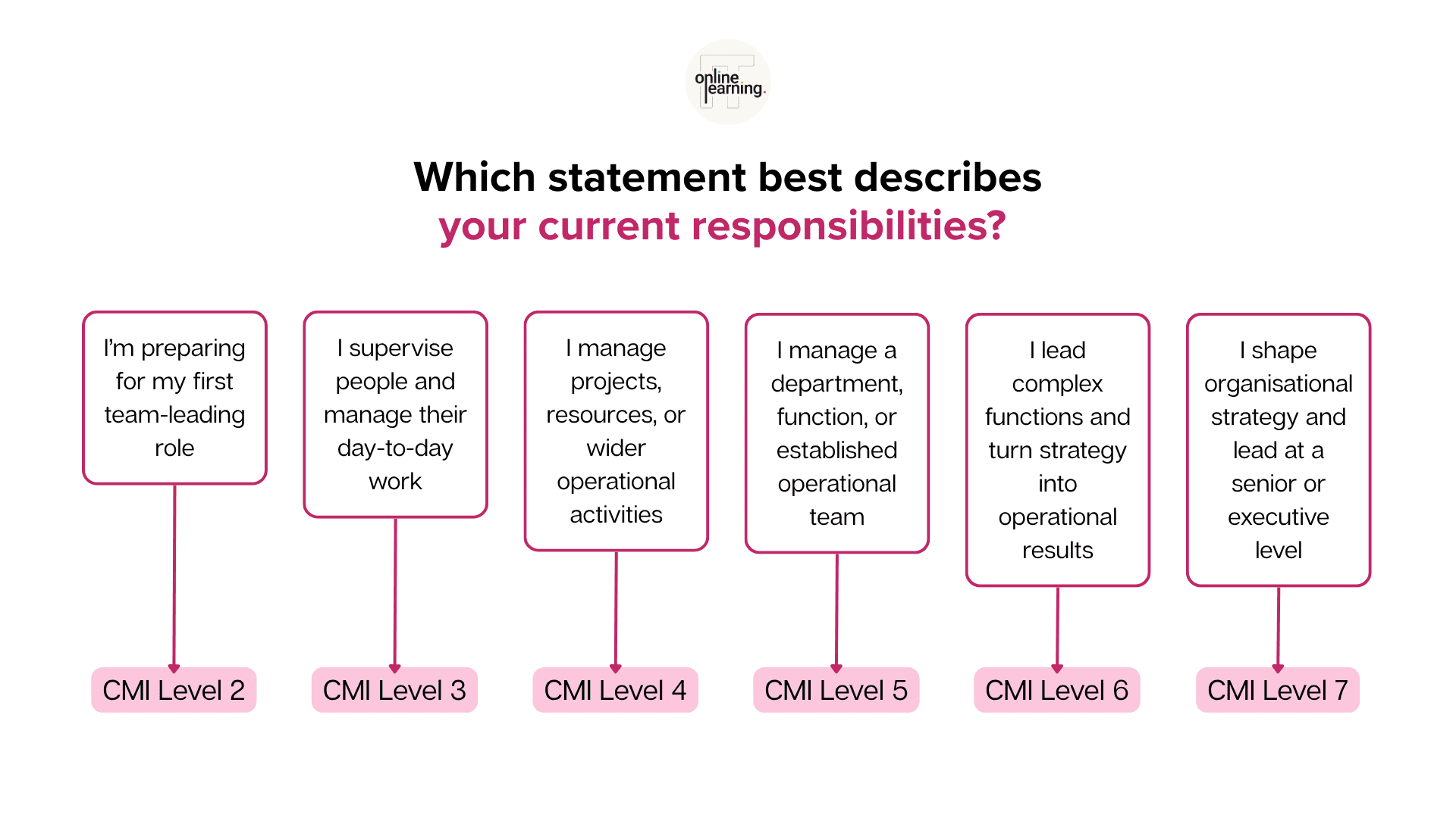Decision tree helping aspiring and practising managers choose the appropriate CMI qualification level.